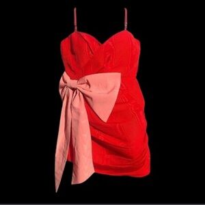 Red Asymmetrical Ruched Cocktail Mini Dress